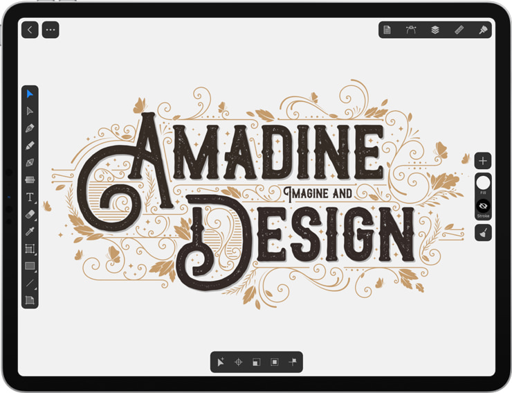 Amadine app on an iPad with Text illustration