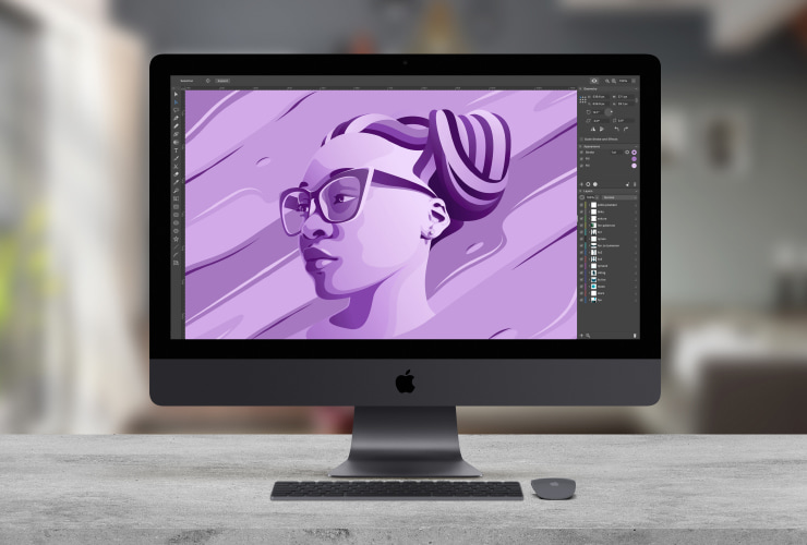 A Mac with Amadine interface and an illustration in it
