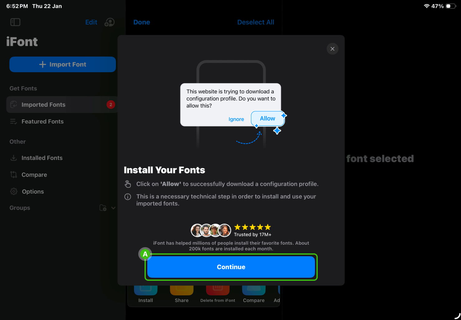 Automatic steps guidance with iFont.