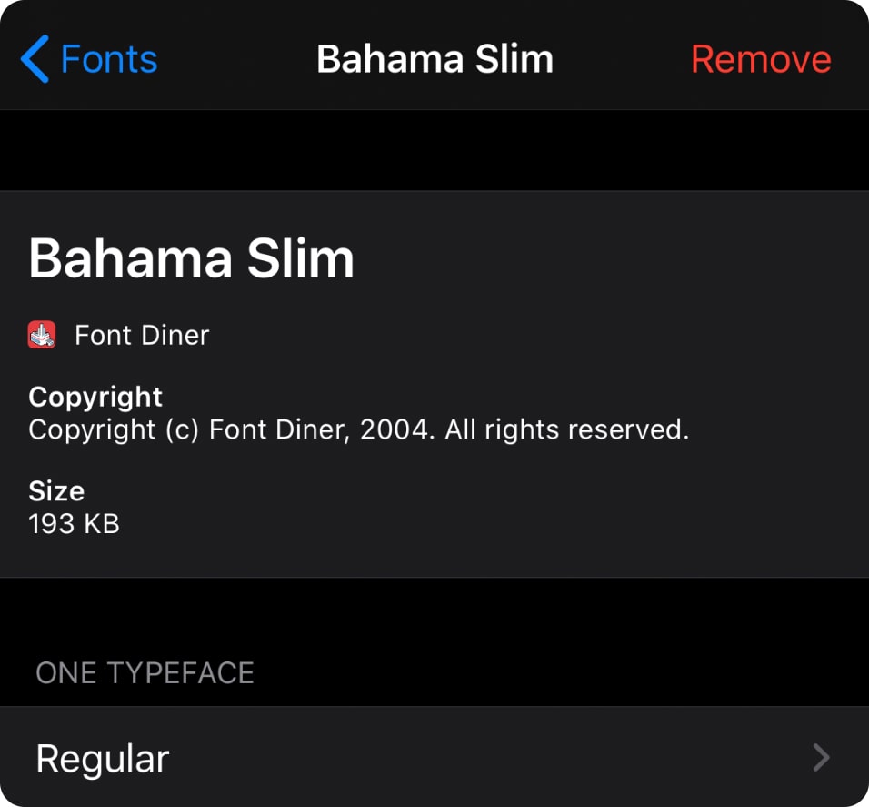 Font Diner font removal instruction.