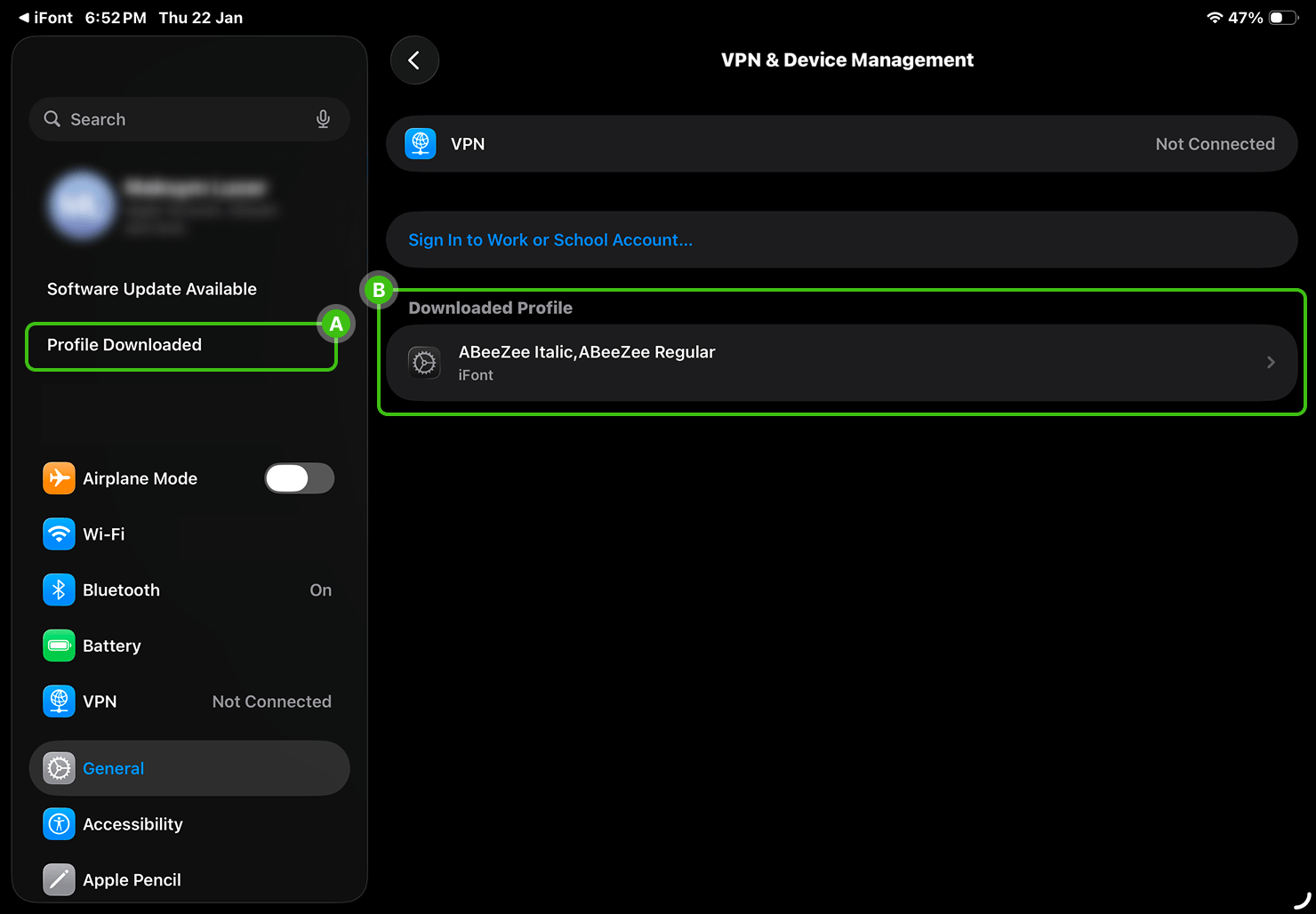 Install the font profile visual instruction.