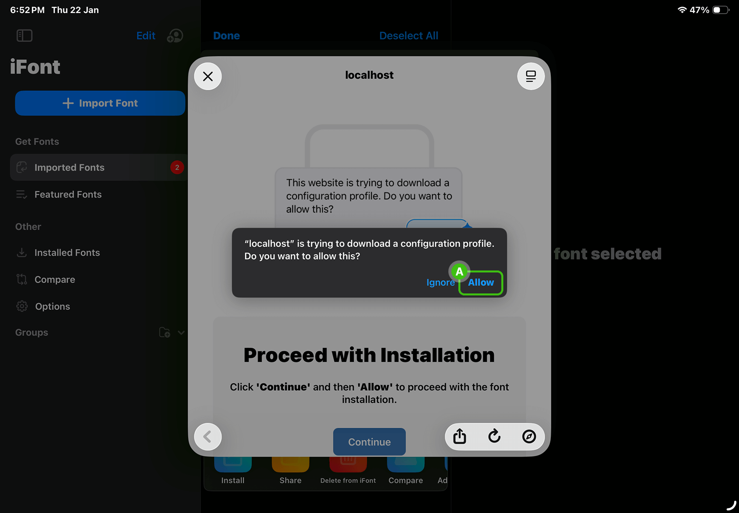 Provide permission to download the fonts from the Internet.