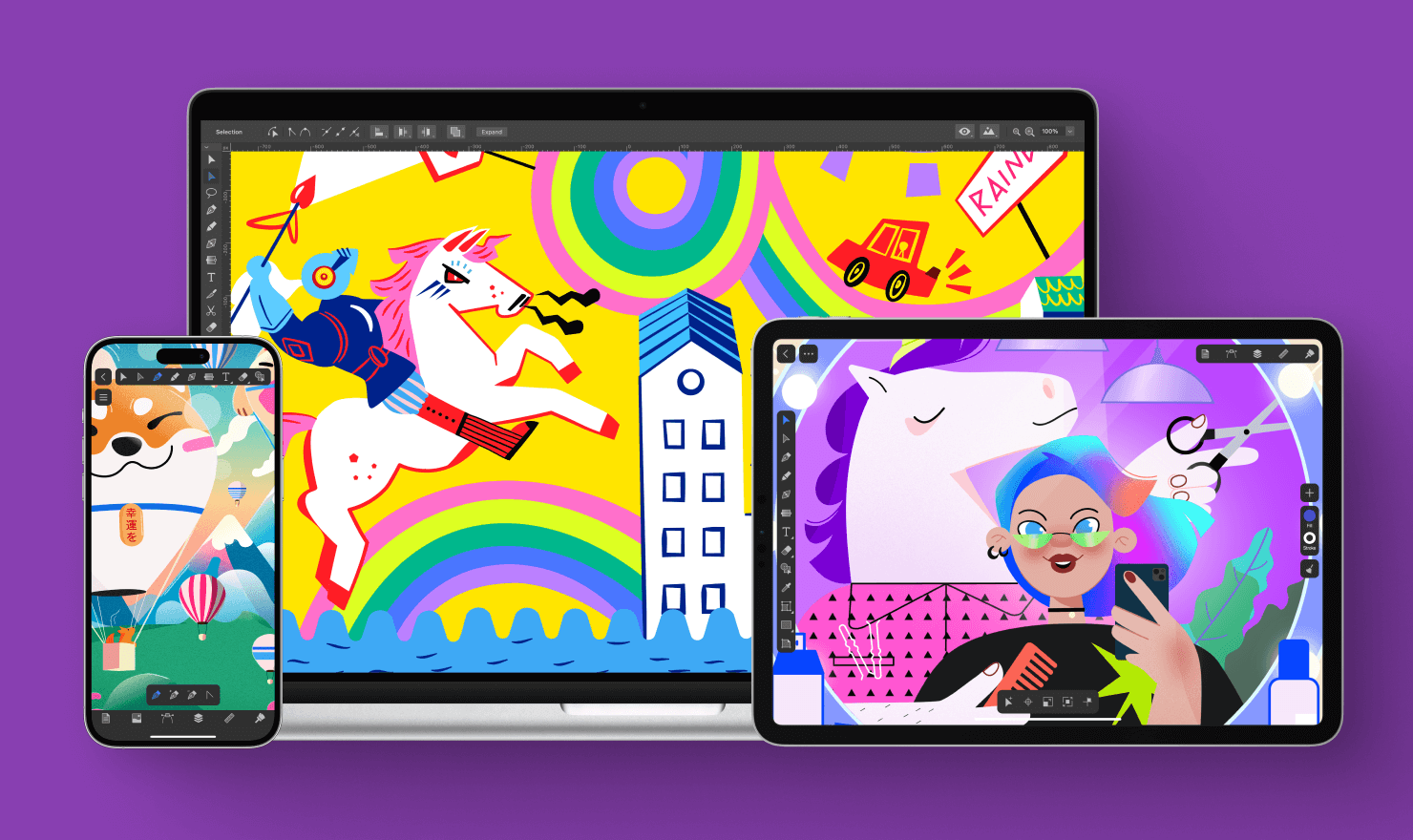 Illustrations created in the Amadine app on a Mac, iPad and iPhone.