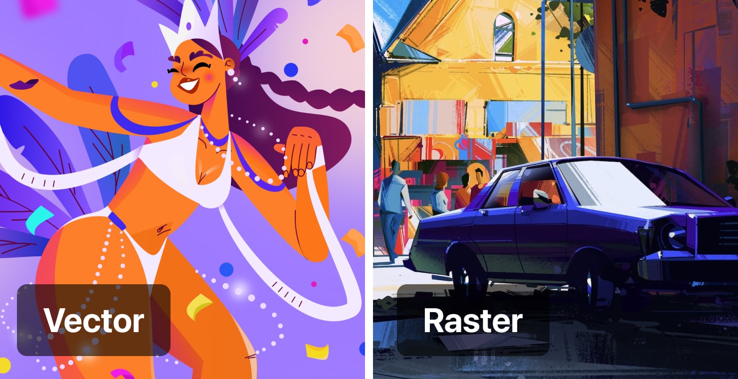 The difference between a raster and vector image.