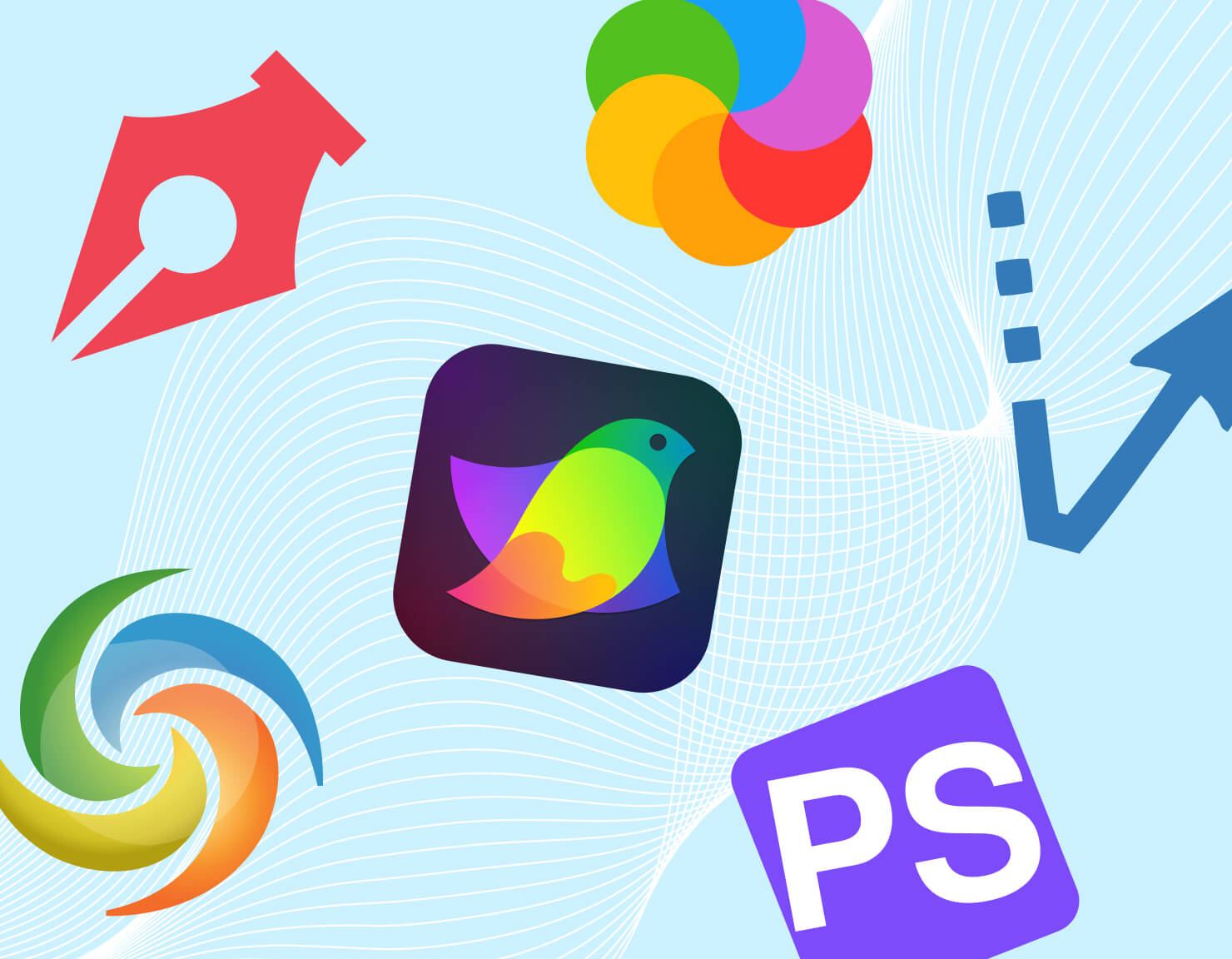 All the online image vectorizer tools logos with the Amadine app logo in the middle.