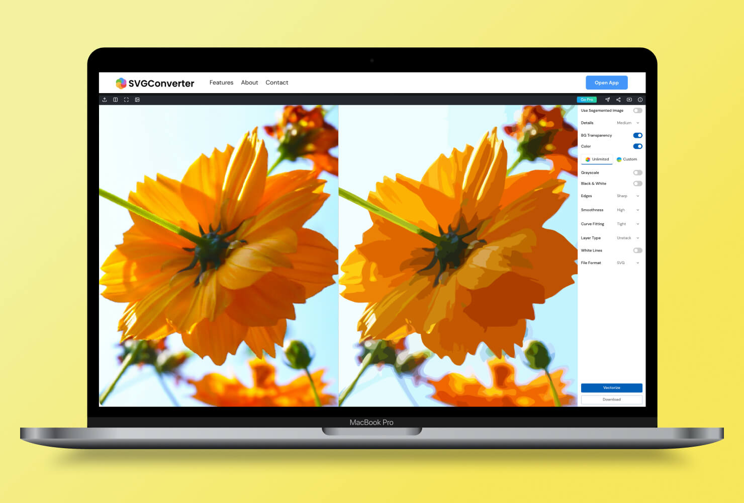 MacBook Pro with SVG Converter interface.