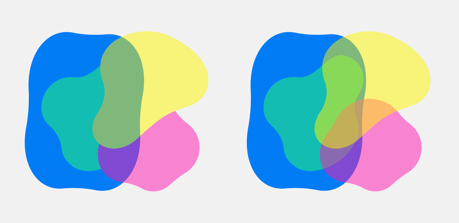Different opacity parameter on several objects in the Amadine app.