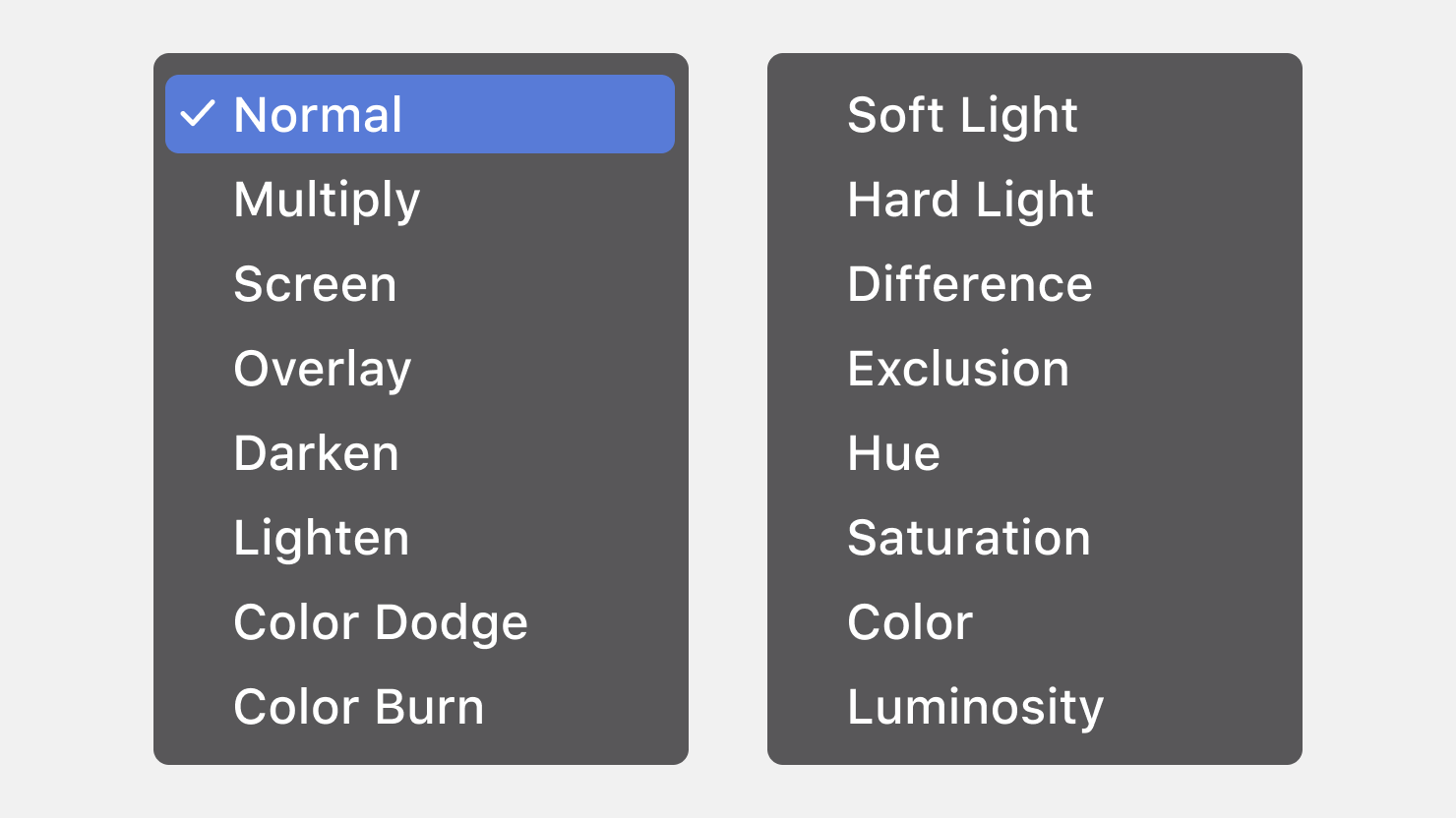 The range of blend modes in Amadine.