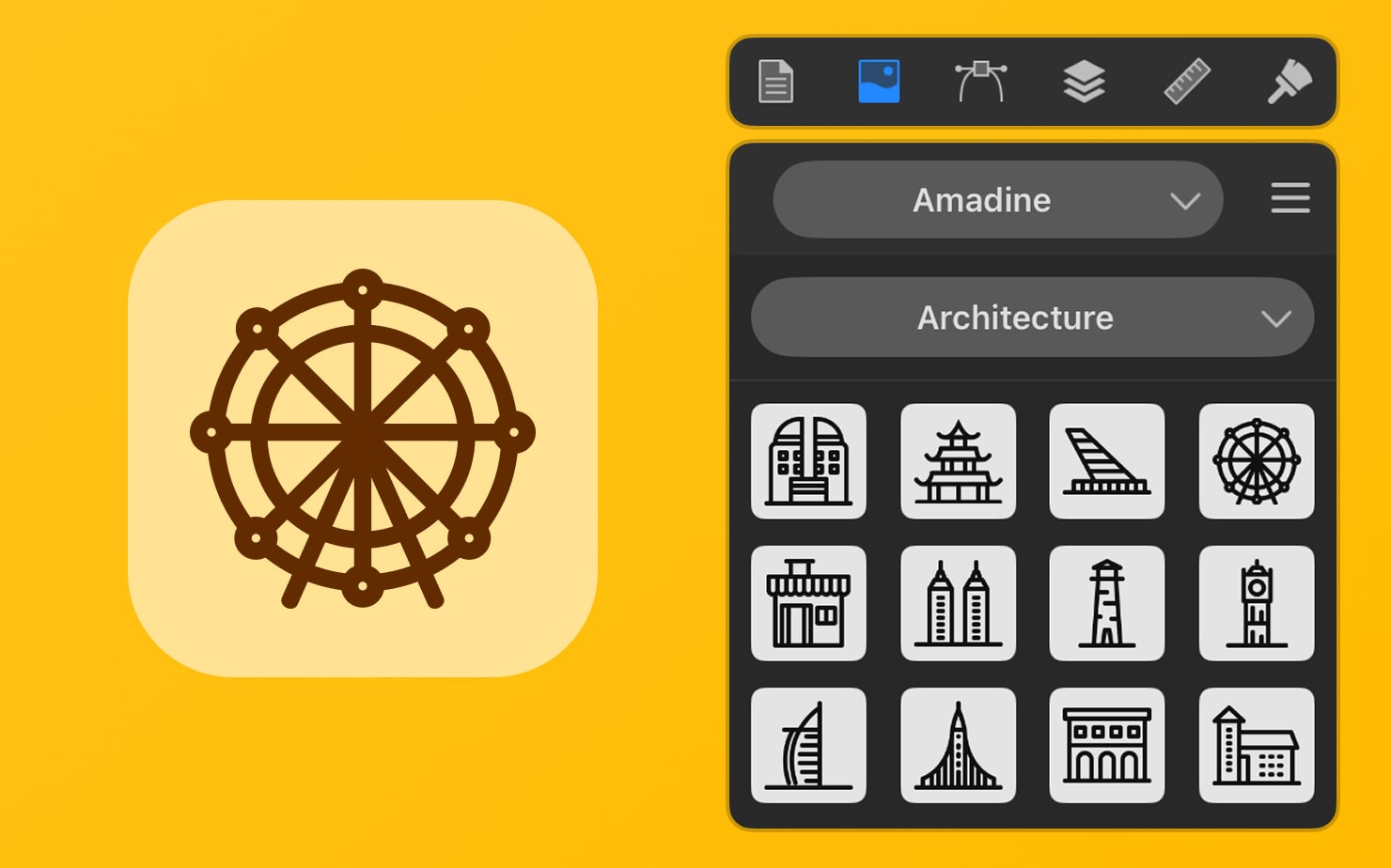 Architecture built-in library and element example in the Amadine app.