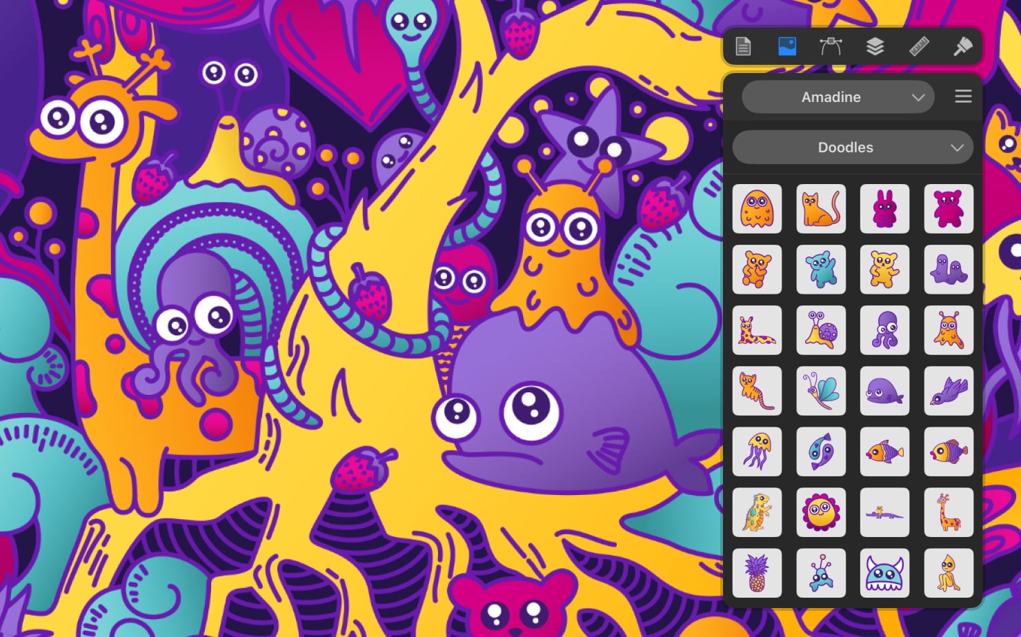 Doodles built-in library and illustration in the Amadine app.
