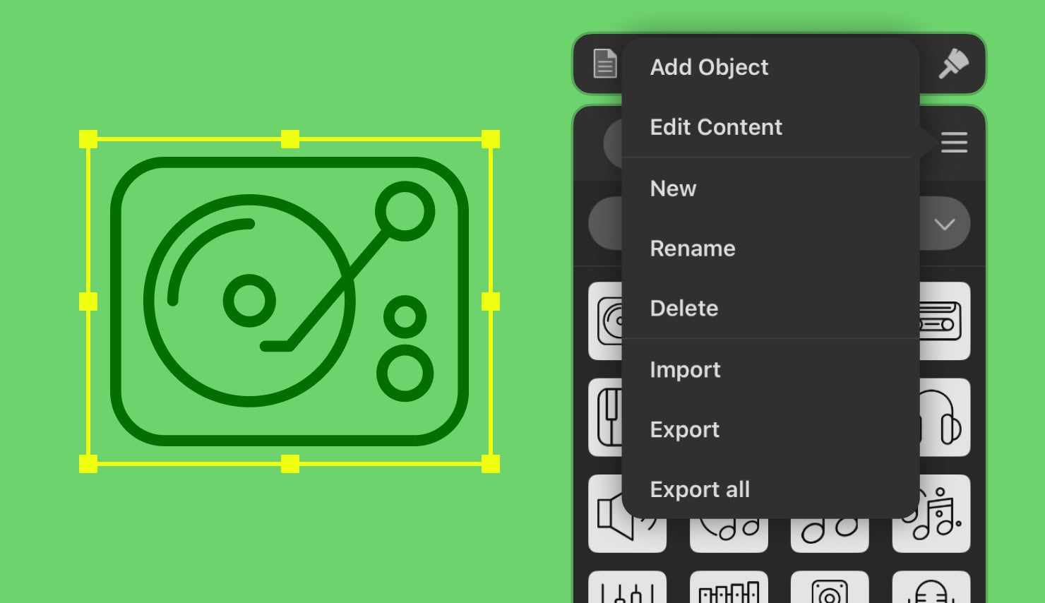 Exporting a library item in the Amadine app.