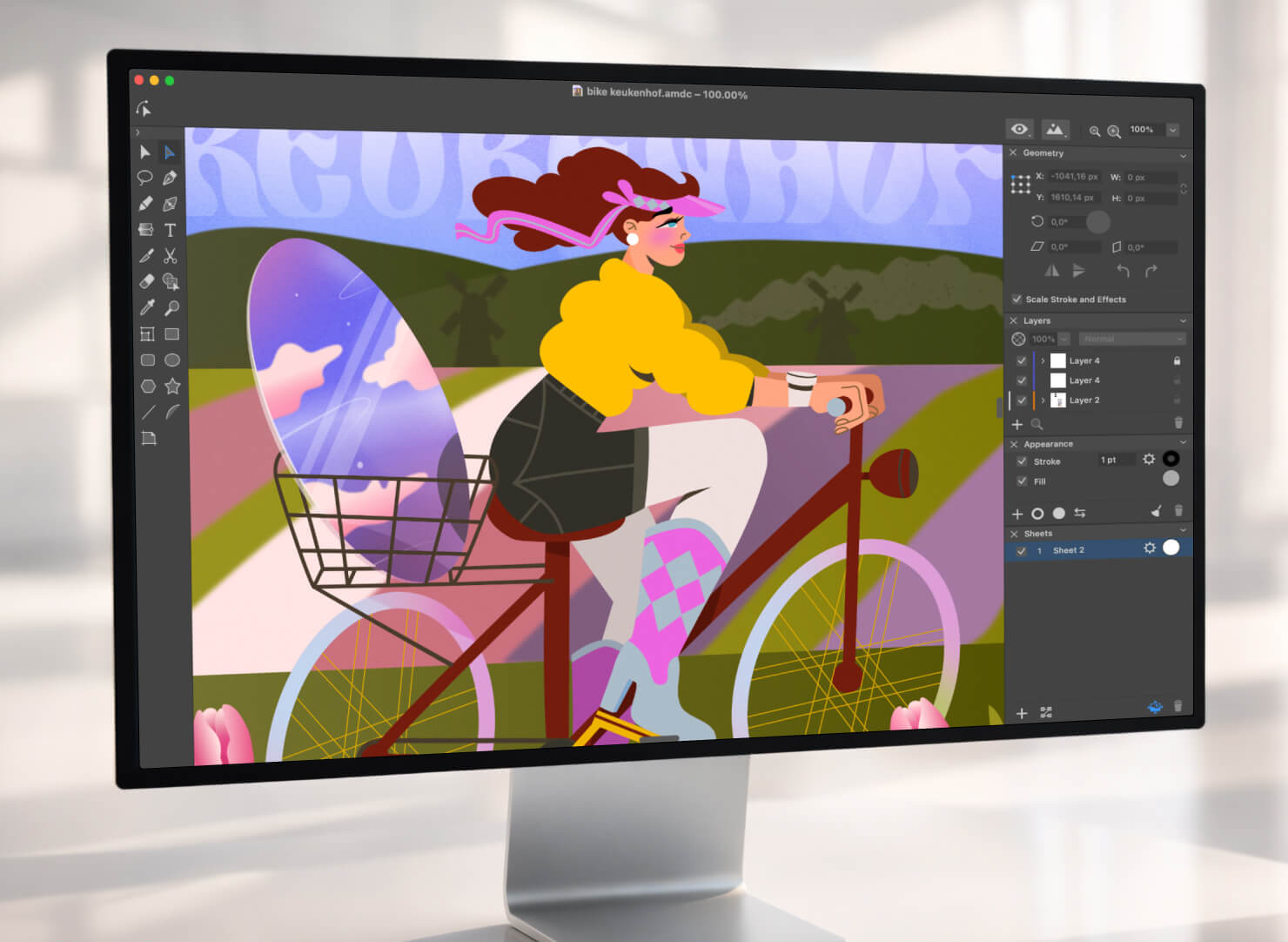Colorful illustration on an iMac screen used to demonstrate accurate color correspondence.