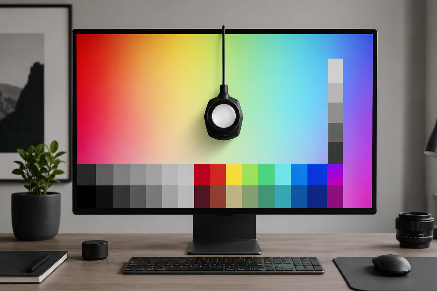 An example of color calibration hardware work on an iMac.