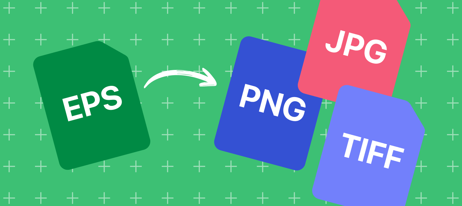 Illustration demonstrating converting an EPS file into raster formats JPG, PNG, and TIFF.