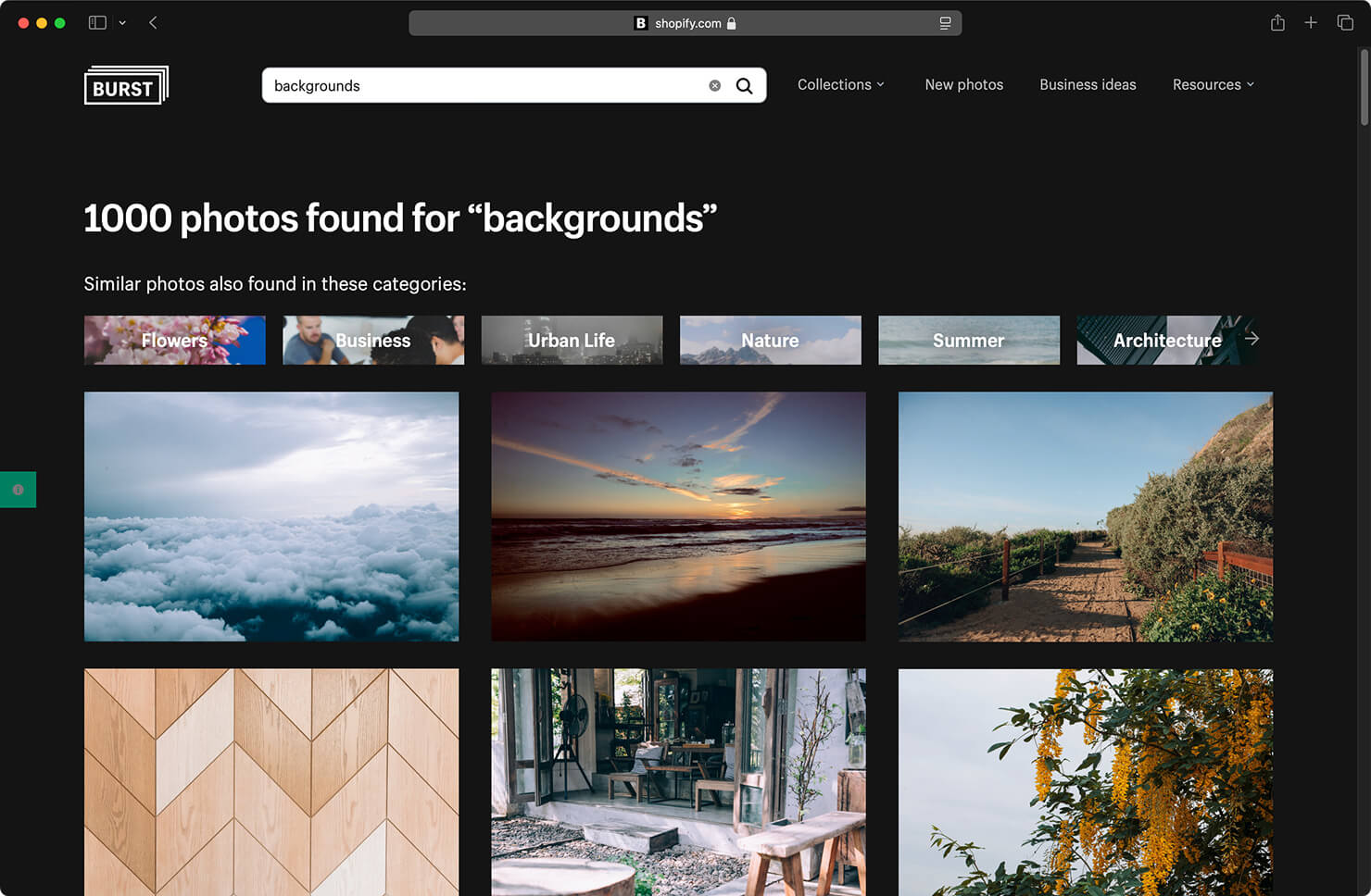 Burst by Shopify website with backgrounds search.