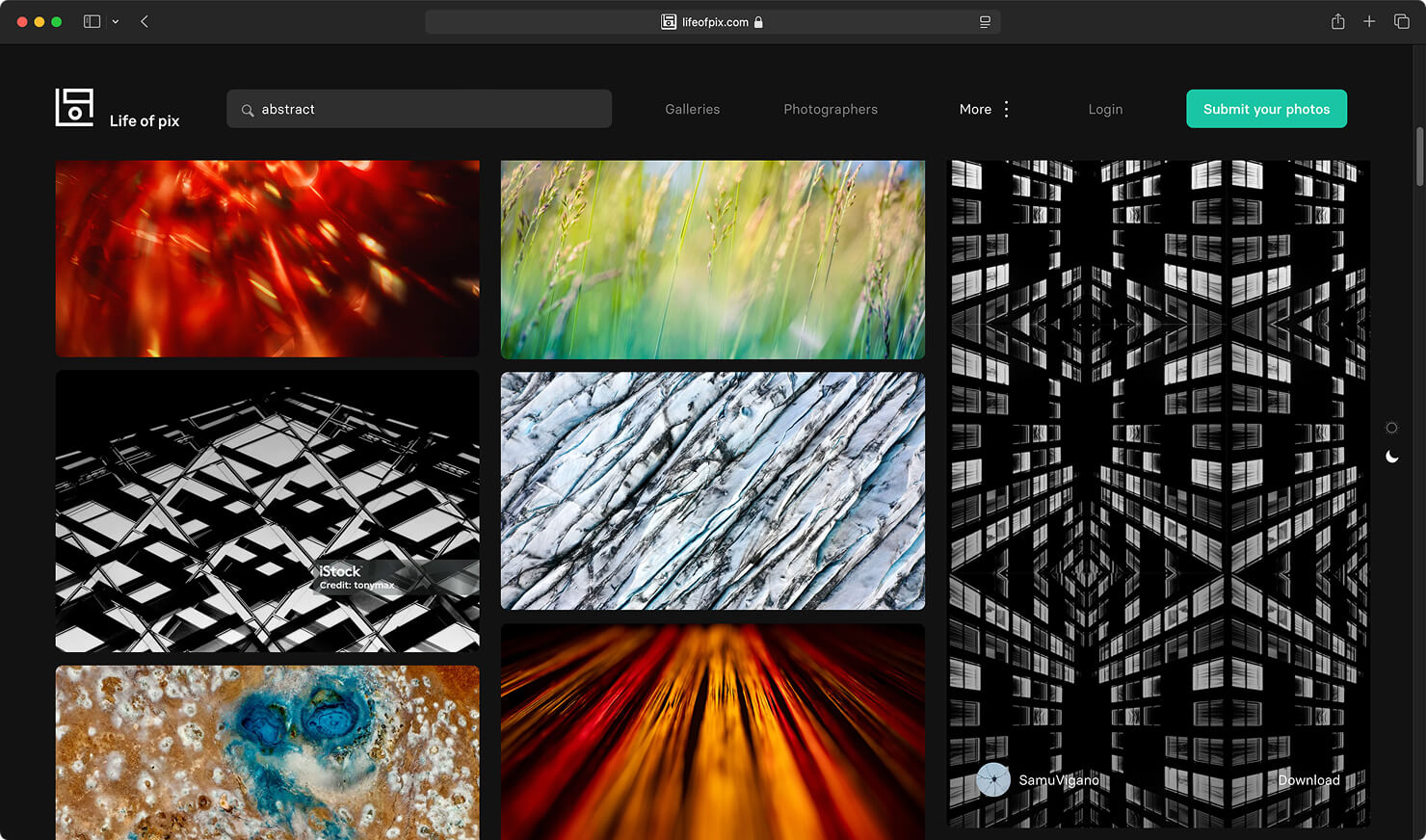 Life of Pix website with abstract backgrounds search.