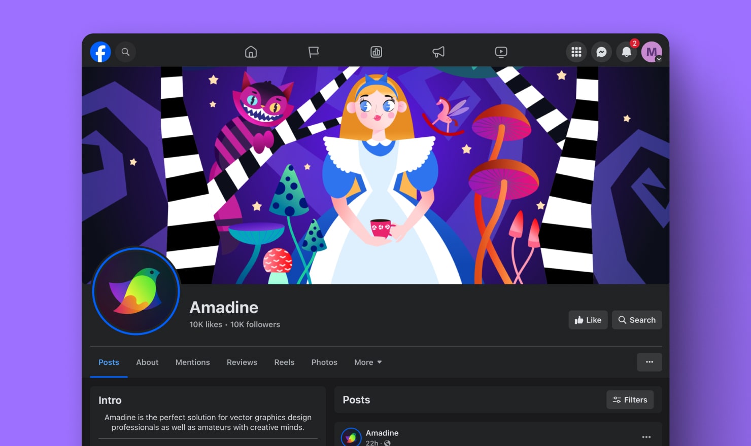 An example of a cover image for the Amadine app Facebook page.