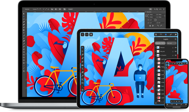 Mac Book with Amadine interface and illustration