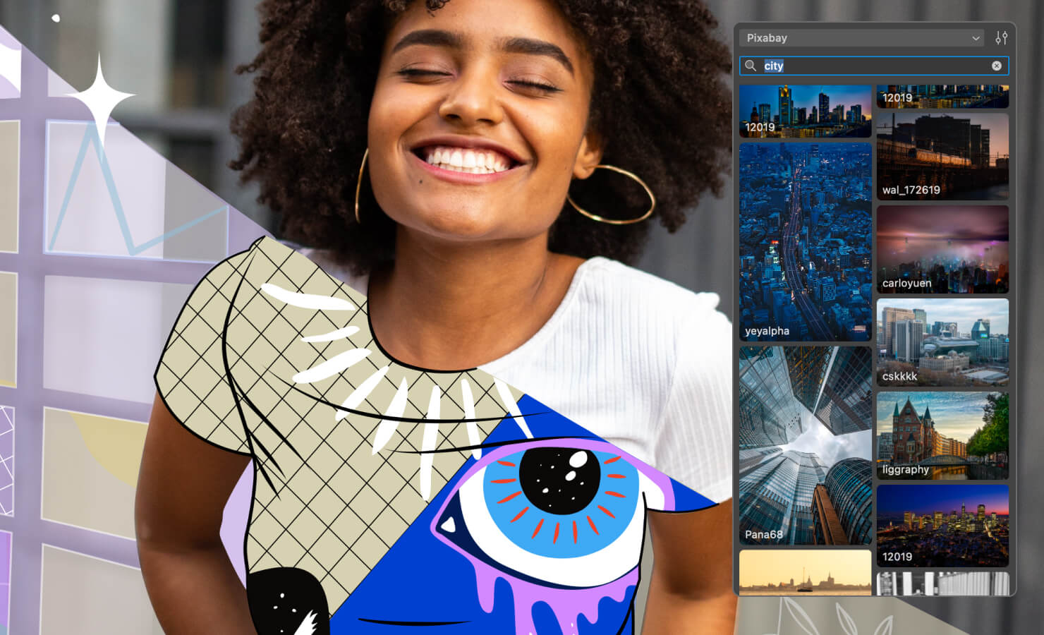 Built-in image stocks access in the Amadine app.