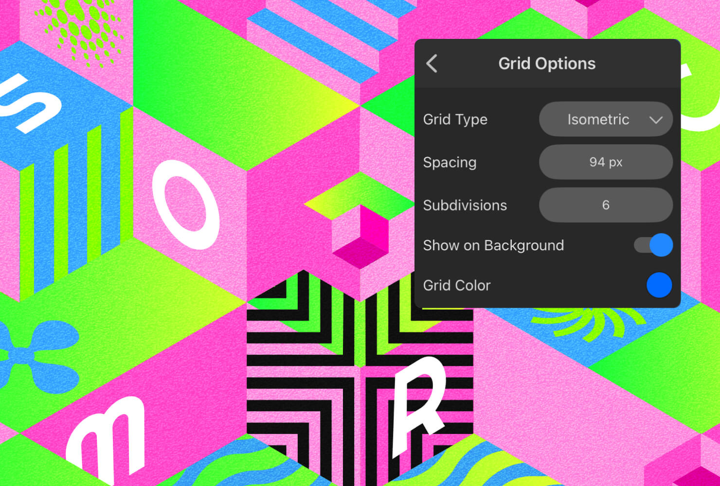Different grid types for 3D effect creation in the Amadine app.