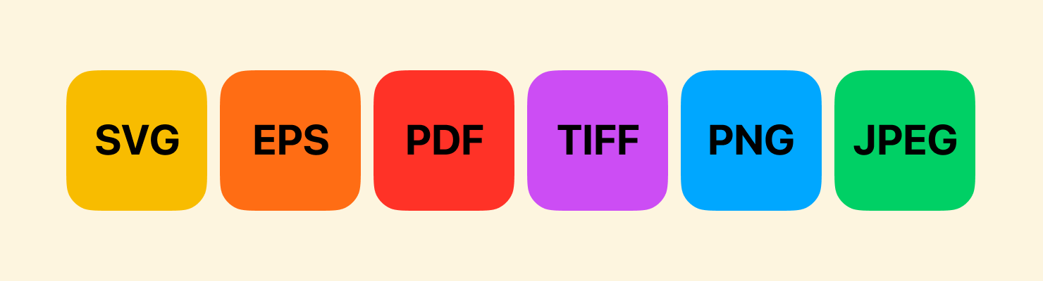 A variety of export options in the Amadine app: SVG, PDF, EPS, TIFF, PNG, JPEG.