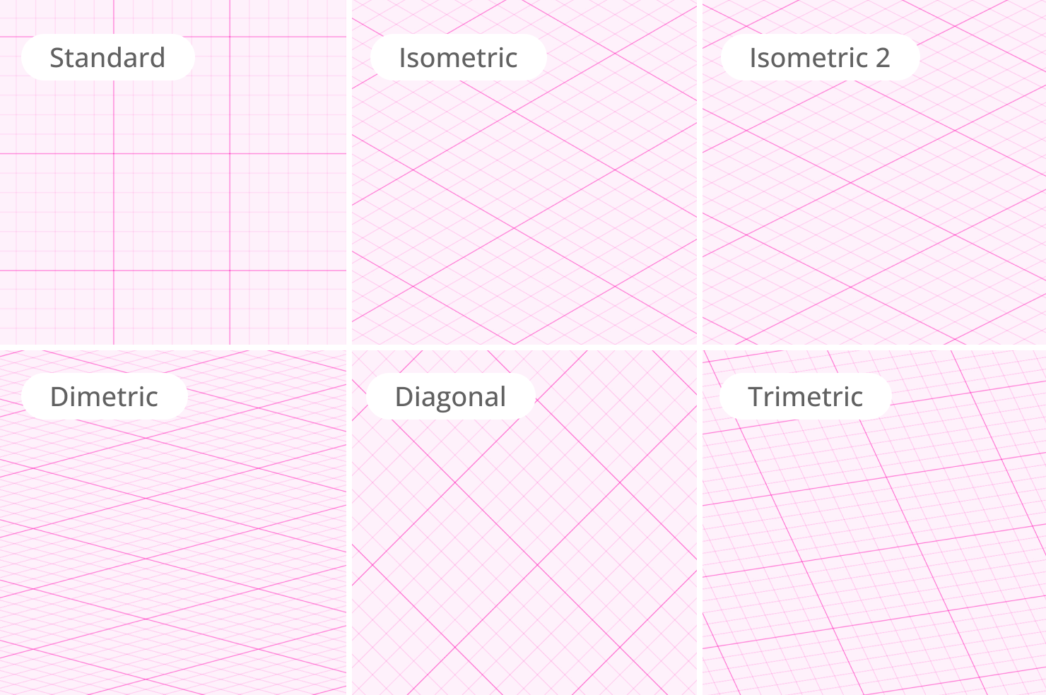 Visual examples of different grid types in the Amadine app.