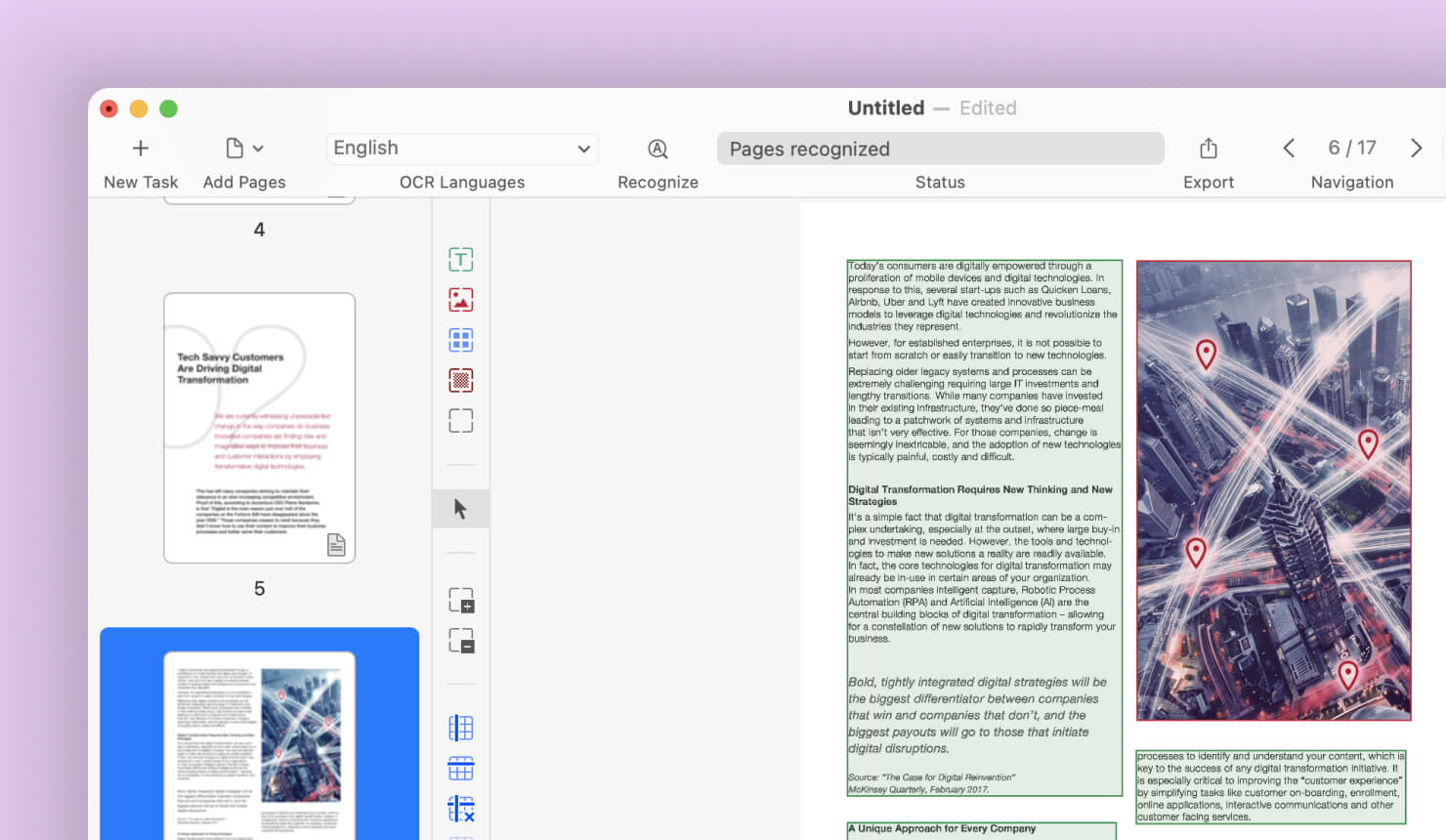 FineReader Pro UI and document layout.