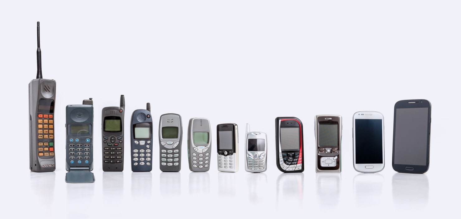 Rounded corners in mobile phones from early models to modern ones.