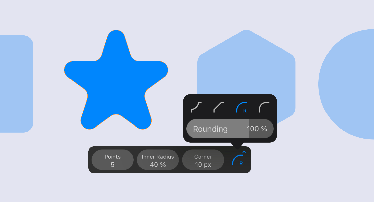 Smart shapes with rounded corners in the Amadine app.