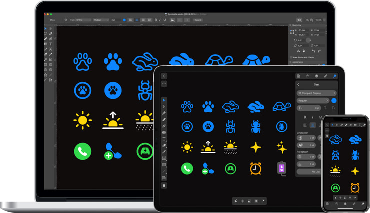 SF Symbols can be imported to Amadine on a Mac, iPad or iPhone