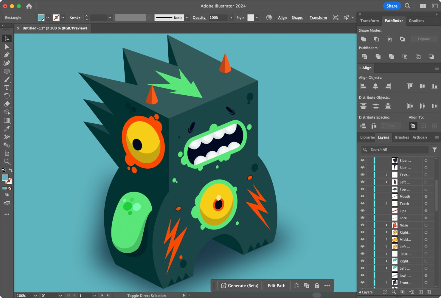 Adobe Illustrator interface with the illustration.