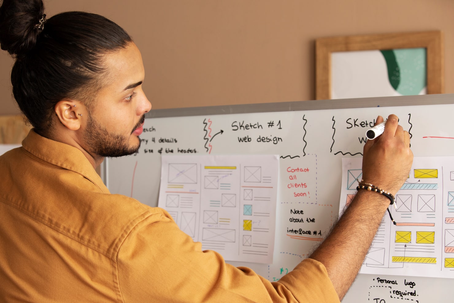 Product mapping on a whiteboard by a UX designer.