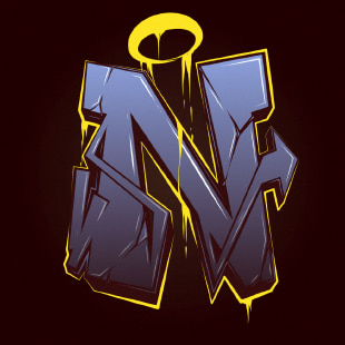 Letter N drawn in Amadine