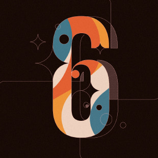 Number 6 drawn in Amadine