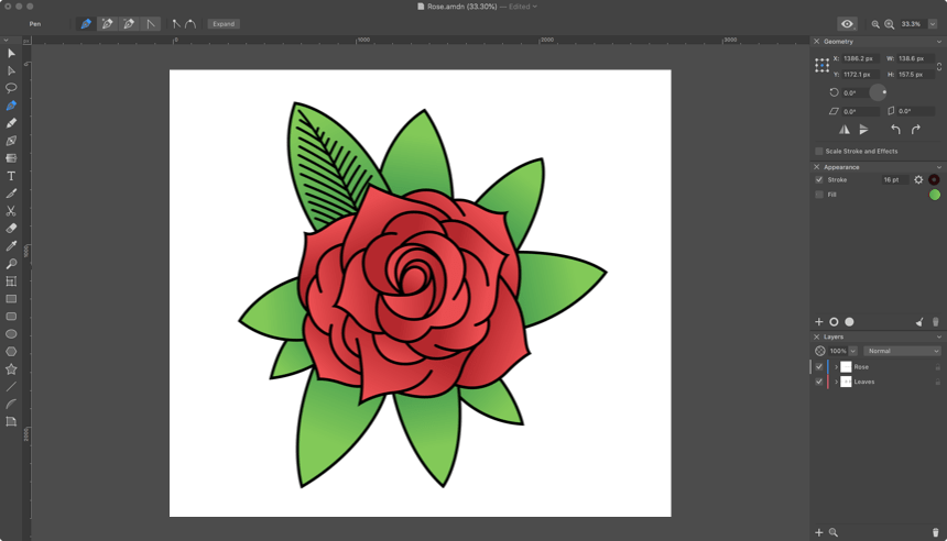 More lines being added to the colored rose leaf
