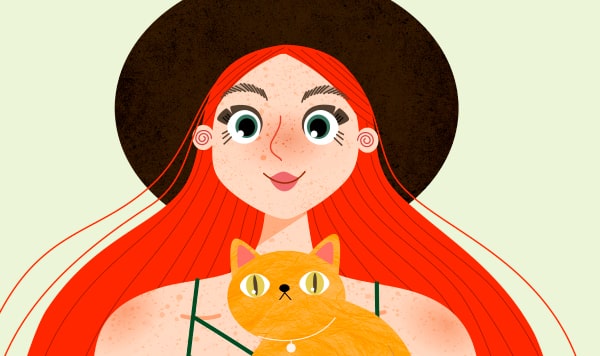 Preview image for How to Draw a Portrait of a Ginger Girl With a Cat illustrated how-to article.