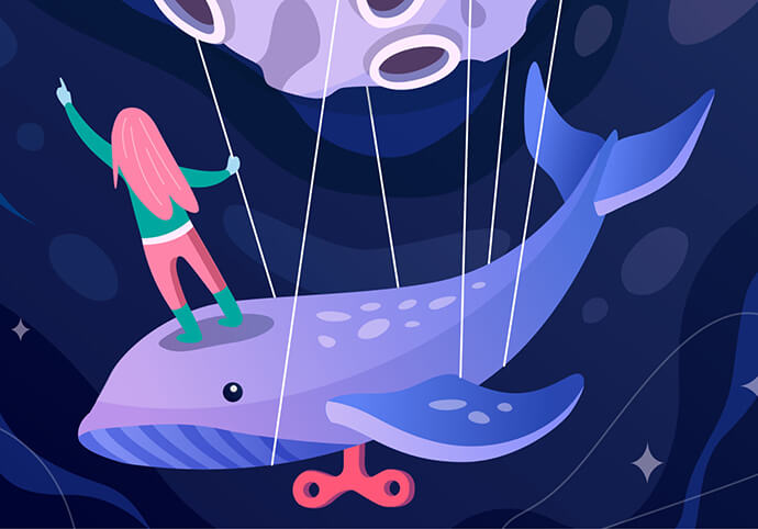 Space whale illustration by Katerina Pathak.