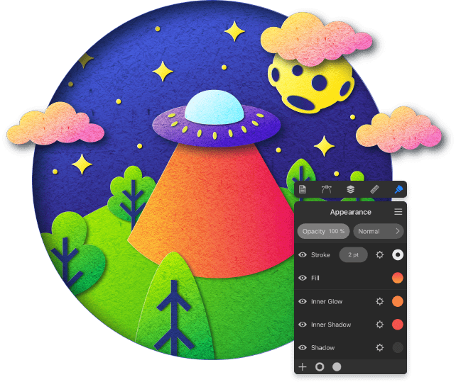 Cartoon vector art with iPad detached Appearance panel