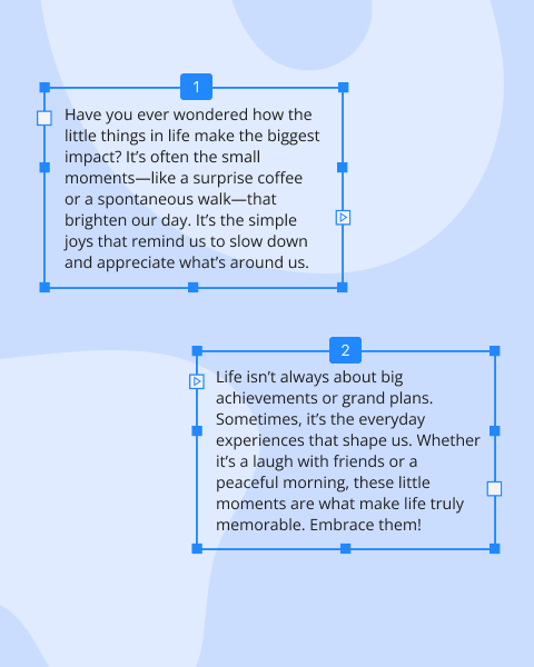 Flowing text boxes in the Amadine app.