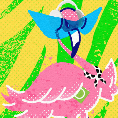 Pink flamingo illustration by Max Lazor.
