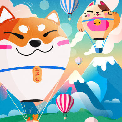 Hot air balloon illustration by Olha Voronova.