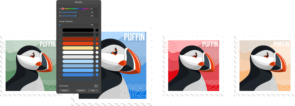 Recolor panel with illustration demonstrating the feature application.