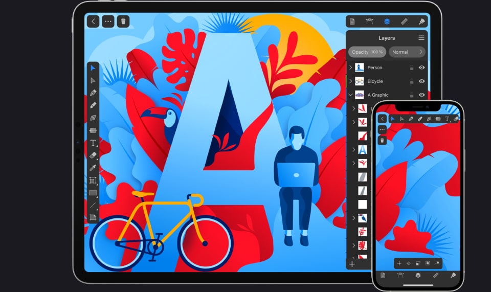Amadine interface for iPad and iPhone with the illustration 