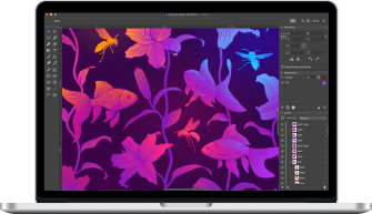 Mac interface with Amadine illustration