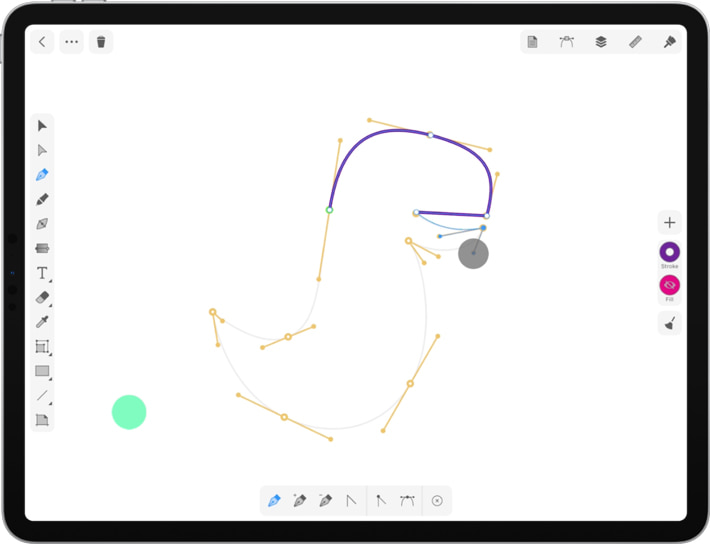 The process of the direction lines splitting in Amadine on iPad