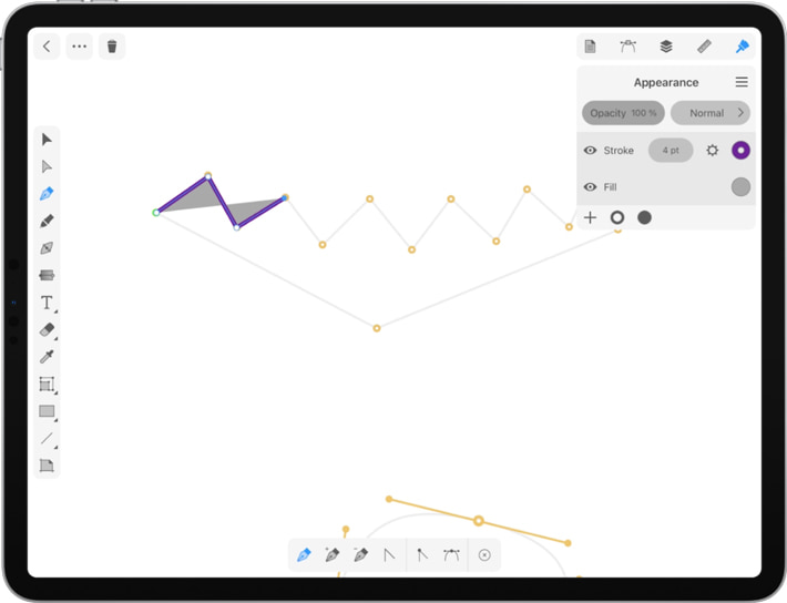 Appearance panel with the fill and stroke settings in Amadine on iPad