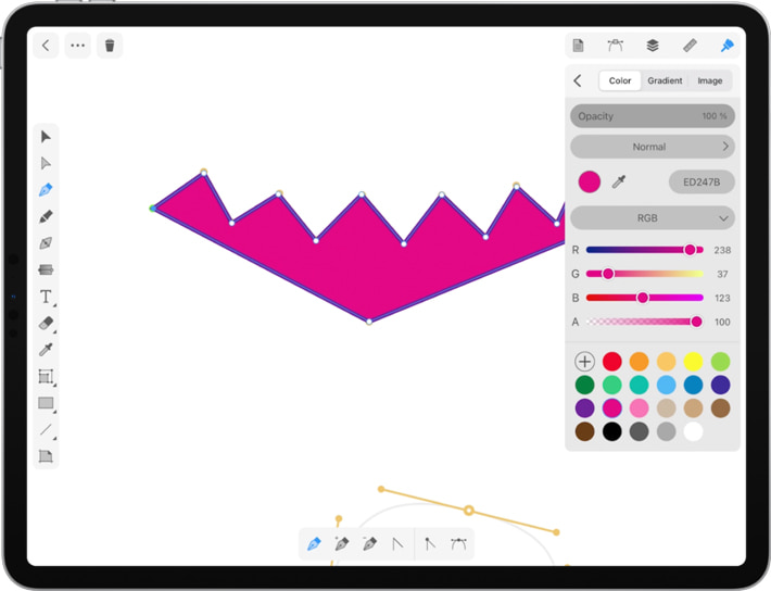 The colored shape of Dino’s teeth in Amadine on iPad