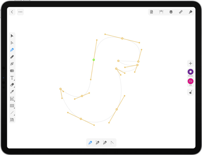 The retraceable dinosaur’s body shape in Amadine on iPad