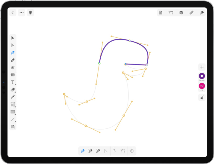 The process of converting a point into a corner point in Amadine on iPad