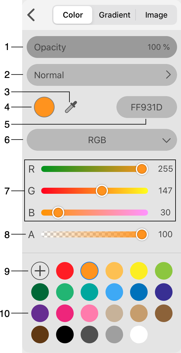 The Color section of the Color panel